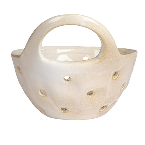 Set of 2 Cream Stoneware Colanders for Kitchen Use