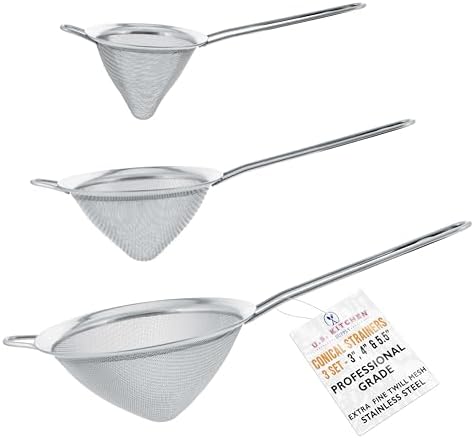 US Kitchen Supply Premium Conical Strainers Set for Sifting Straining Rinsing