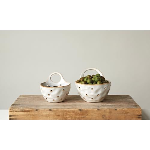 Set of 2 Cream Stoneware Colanders for Kitchen Use