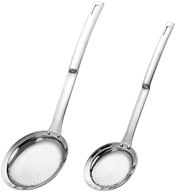 Stainless Steel Kitchen Skimmer Strainers Fine Mesh Sieve with Handle 2-Pack