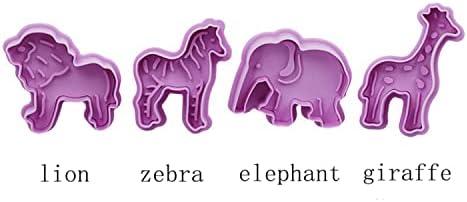 4-Piece Animal Cookie Cutters Lion Giraffe Zebra Elephant Purple