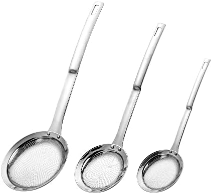 3-Pack Stainless Steel Strainers with Handle for Cooking Baking