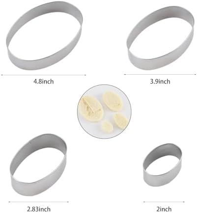 ANCKNE Four-Sized Stainless Steel Oval Cookie Cutters Set