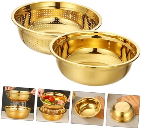 Premium 2-Piece Stainless Steel Colander Set for Quick Drainage Kitchen Use