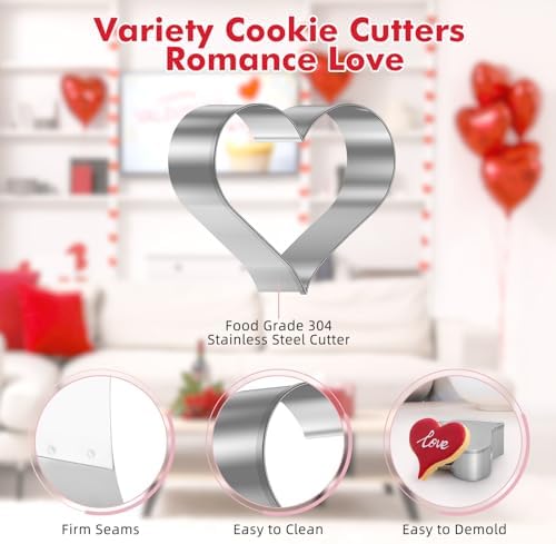 Valentines Heart-Shaped Cookie Cutters for Kids 10Pcs