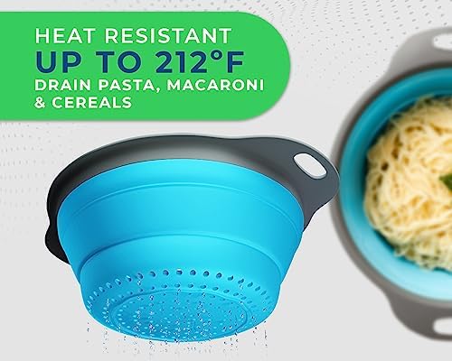 Perfect Pasta Veggie Strainer Set - Collapsible Silicone Kitchen Strainer for Home Campers