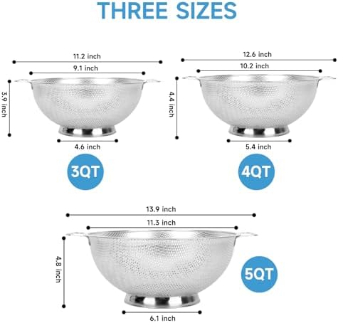 Sturdy 3QT Stainless Steel Colander with Handle for Kitchen Use