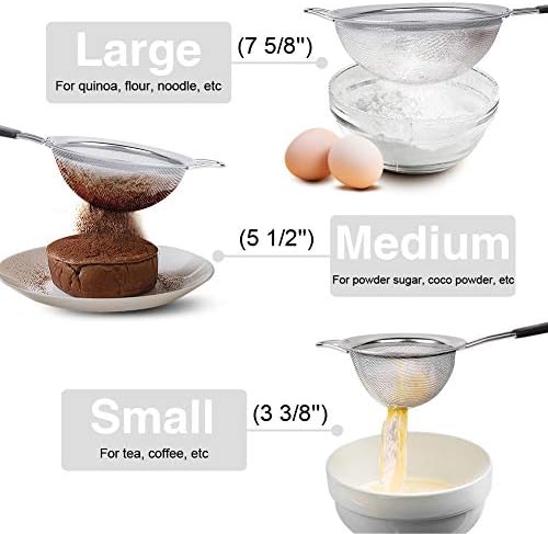 3-Piece Stainless Steel Strainer Set with 188 Mesh