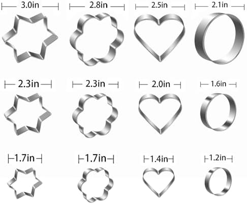 YXCLIFE Metal Cookie Cutters Set 12pc Heart Star Shapes for Perfect Cookies