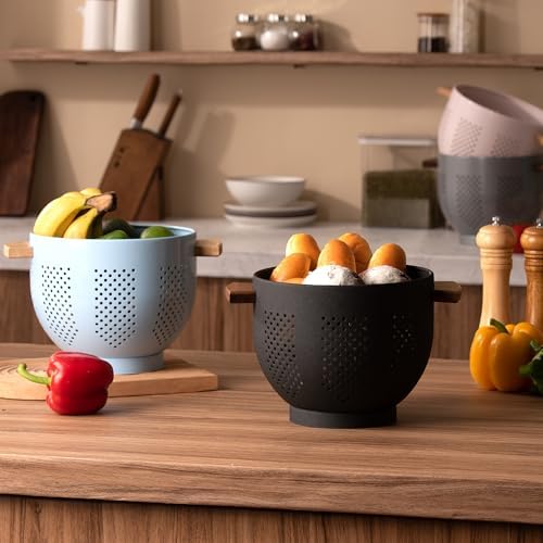 BeFareStrong Metal Colander with Wooden Handle and Stable Base
