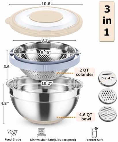 TeamFar Multi-Purpose Colander Set with Graters Khaki