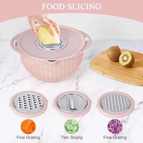 4 in 1 Colander with Mixing Bowl Set Pink