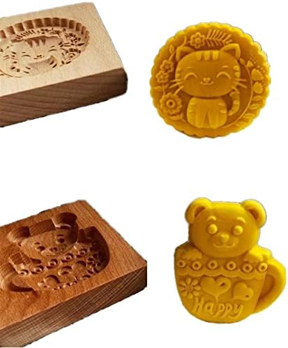SNOOSZ Wooden Cookie Mold Cat Teacup Bear Shape for Cakes