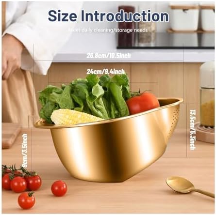 Stainless Steel Rice Washing Bowl With 4-in-1 Strainer