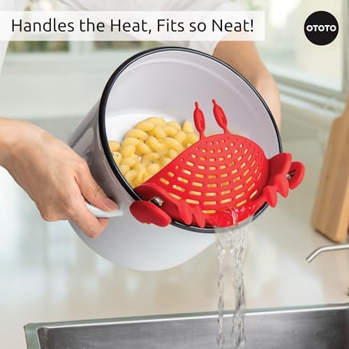 Red Crab Pasta Strainer - Time-Saving Clip-On Colander for Busy Households