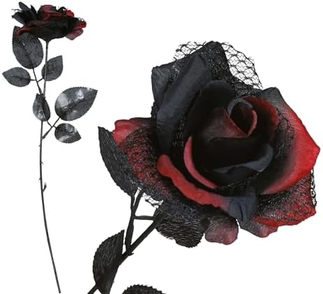 Red and Black Flower 40cm - Halloween Spooky Decoration