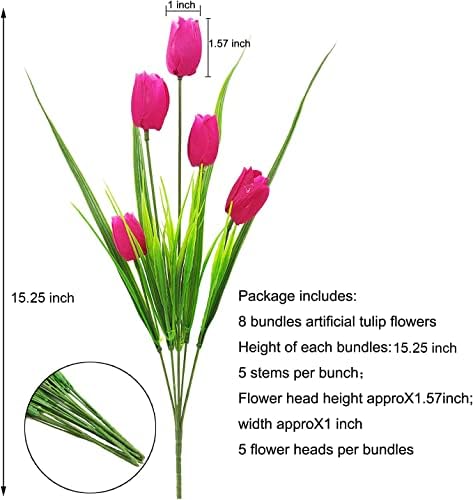 Vibrant 8-Bundle Rose Red Fake Tulips