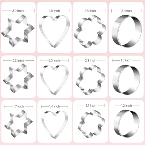 CUNSENR Cookie Cutters Set of 12 - 4 Shapes 12 Sizes