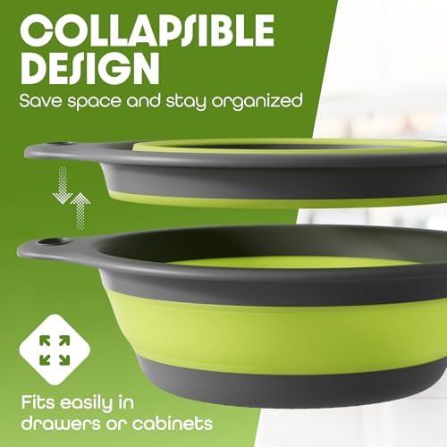 Collapsible Kitchen Colander with Self-Draining Base 5 Qt Set