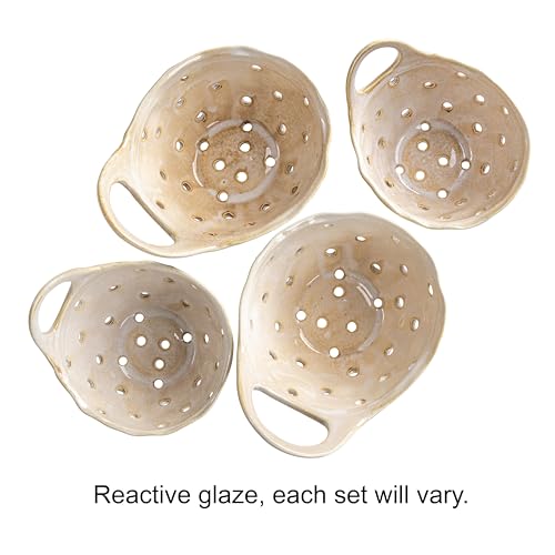 Set of 2 Cream Stoneware Colanders for Kitchen Use