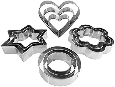 YXCLIFE Metal Cookie Cutters Set 12pc Heart Star Shapes for Perfect Cookies