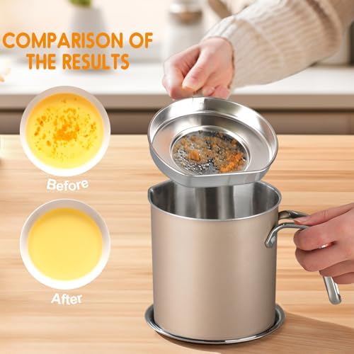 Stainless Steel Grease Container with Mesh Strainer