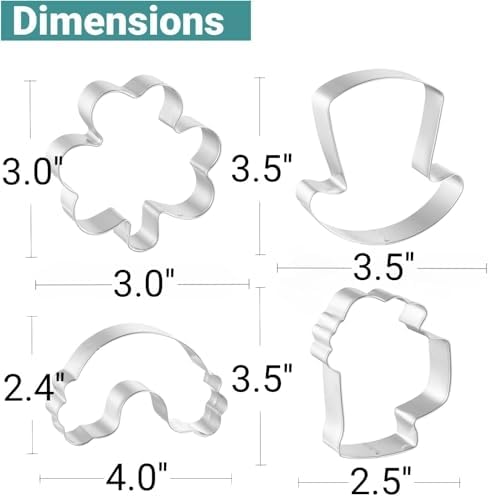 Shamrock Cookie Cutters 4PC Set for Baking Boys Girls Irish Styles