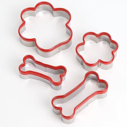 4 Pcs Dog Bone and Paw Cookie Cutters Premium Design