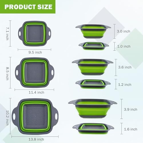 3 Set Collapsible Silicone Kitchen Strainer 3 Sizes