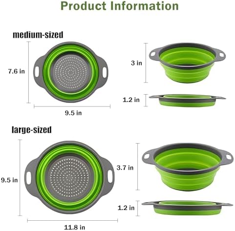 Collapsible silicone colander set for home and travel use