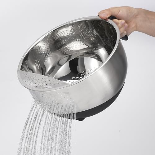 DOPMEP Rice Washer Strainer Bowl with Handle Stainless Steel Tilting Kitchen Tool