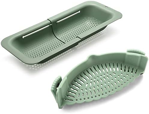 Adjustable Silicone Strainer Collapsible Kitchen Tool with Clips for Stress-Free Straining