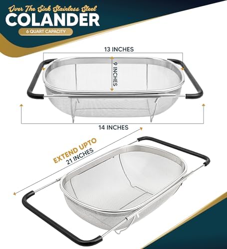 6 Quart Over the Sink Strainer with Extendable Handles