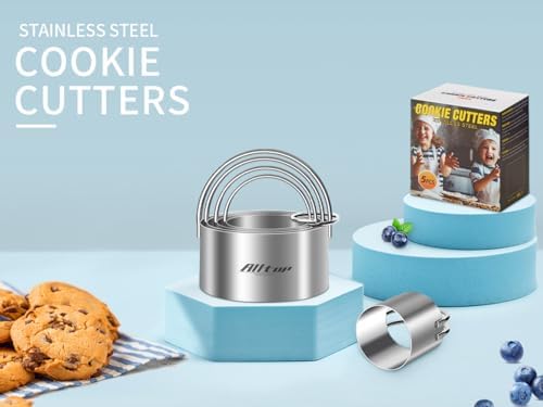 ALLTOP 5-Piece Stainless Steel Round Cookie Cutter Set with Ring Handle