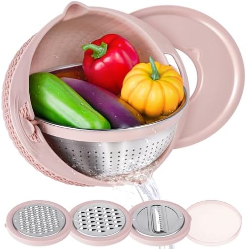 4 in 1 Colander with Mixing Bowl Set Pink