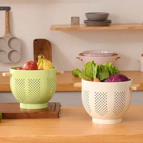 BeFare Metal Colander with Wood Handle and Sturdy Base