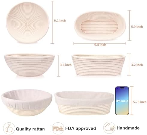 HOMEDISIAC Banneton 9-inch 10-inch Rattan Proofing Basket Set