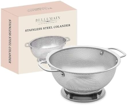 BellemainPremium 3 qt stainless steel colander with handle fast draining pasta food strainer