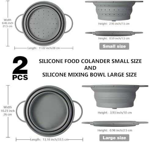 Professional Grade Silicone Collapsible Colander Set for Kitchen Use