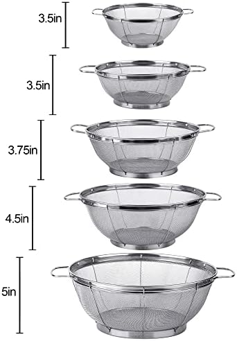 5-Pack Stainless Steel Colander Set Extra Capacity - Space-Saving