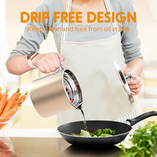 Stainless Steel Grease Container with Mesh Strainer