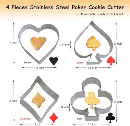 Stainless Steel Cookie Cutters Set with Diamond Spade Club and Heart Shapes