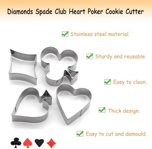 Stainless Steel Cookie Cutters Set with Diamond Spade Club and Heart Shapes