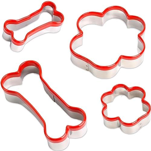 4 Pcs Dog Bone and Paw Cookie Cutters Premium Design