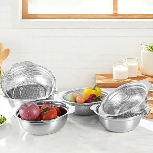 Stainless Steel Colander with Handle 4QT Kitchen Essential for Easy Cleaning