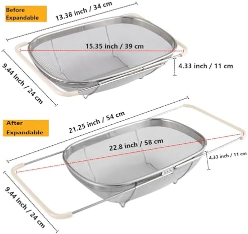 6 Quarts Stainless Steel Colander with Expandable Handle
