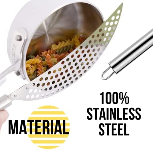 Held Crescent Drainer Pan Pot Strainer with Handle