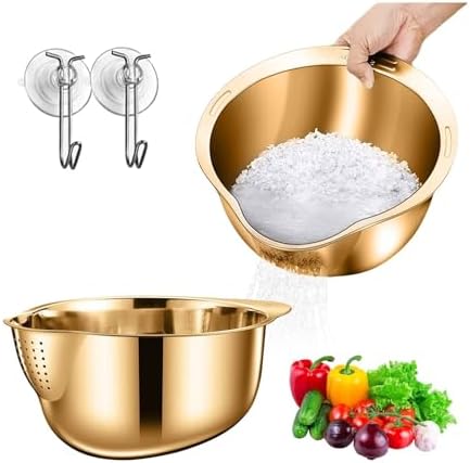 Stainless Steel Rice Washing Bowl With 4-in-1 Strainer