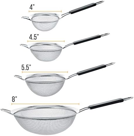 Set of 4 Stainless Steel Strainers for Sifting Straining and more