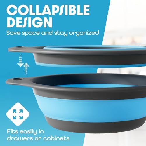 Gevoli 5QT Collapsible Colander Set w Self-Draining Base for Kitchen Use